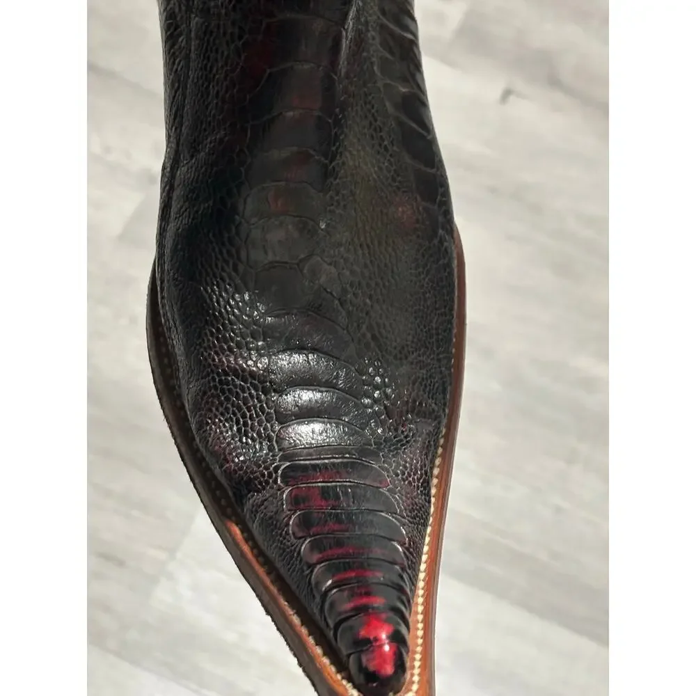Los Altos Genuine Ostrich Leg Cowboy Boots Black Cherry Men’s 9 EE Snip Toe